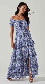 The Label  VIONA FLORAL OFF SHOULDER TIERED MAXI DRESS