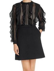 French Connection Women's Size 10 Black Patricia Lace Ruffle Detail Dress