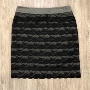 Sharagano Women's Gray/Black Floral Lace Overlay Knee Length Pencil Skirt sz 10