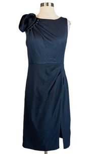 Women's Cocktail Dress Size 4 Blue Satin Sleeveless Sheath