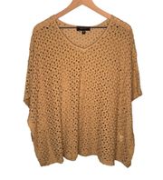 Square Crochet Lace Open Knit Top Short Sleeve Batwing V-Neck Flowy