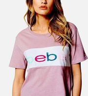 COPY - BEBE COLOR BLOCK LOGO BOXY TEE Sz L NWT