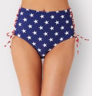 CA Waves NEW Stars Stripes Side Lace Up High-Waisted Bikini Bottoms sz M S Swim