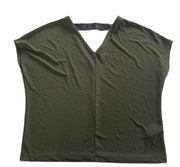 Rachel Roy Shirt Womens Medium Green Short Sleeve V-Neck Top Blouse Tunic Poly