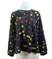 Johnny Was Multicolor Floral Print Boho Long Sleeve Metallic Sweatshirt Top S