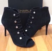 CHARLES DAVID Suede Peep Toe Booties