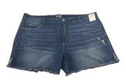 Terra & Sky Size 24W High Rise Dark Wash Frayed Hem Side Silt Denim Jean Shorts