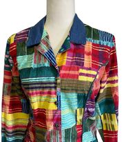 Roughrider Patchwork Denim Cut Out Back Button Up Long Sleeve Shirt Blouse Large