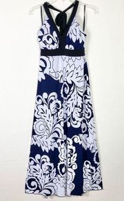 Enfocus Studio Navy & White Floral Halter Top Maxi Dress Size 8