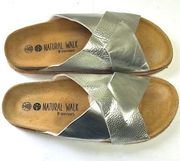 Esmara Silver Leather Metallic Birkenstock Style gorgeous Comfort Sandals 8.5-9