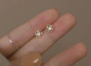 18K Gold Plated Hollow Mini Small Opal Stud Earrings for Women