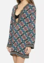 Nanette Lepore Paloma Contrast Trim Printed Tunic Cover Up Size Medium