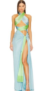 Cleopatra Gown in Light Blue & Green