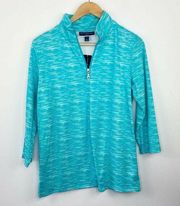 Karen Scott Sport Crisp Teal Half Zip Mock Neck Pullover Women's Size Small S