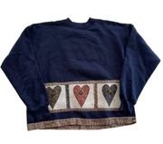 Hanes Vintage Navy Sweatshirt with Quilted Embroidered Panels Size Large