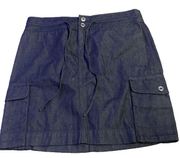 ANN TAYLOR LOFT Cargo Denim Skirt Size 4 Mini Pocket Button Drawstring Jean dark