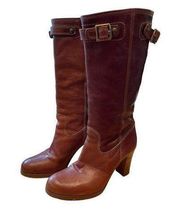 Coach Maxene‎ Knee High Heeled Boots Whiskey Brown Size 7 B Q262 Buckle Italy