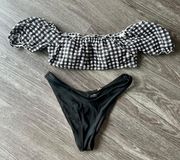 Gingham Puff Sleeve Bikini Top (Small) + High Cut Cheekiest Bikini Bottom (Medium)