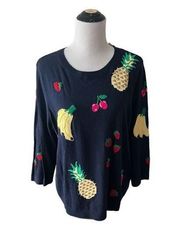 Talbots NWT All Over Fruit Embroidered Sweater Cotton Blend Sz XL