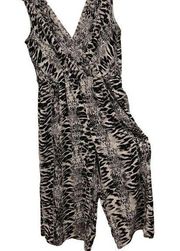 Emma & Michelle Leopard and Snakeskin V Neck Cropped Wide Leg Palazzo Jumpsuit