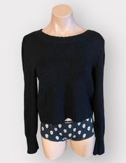 By Anthropologie Women’s Black Small Cotton Blend Pullover Sweater