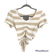 Le Lis striped tie hem cropped short sleeve blouse size S NWT