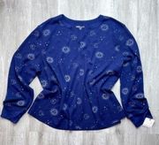 Blue Waffle Knit Celestial Print Top 2X