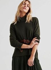 Lucky Brand Forward Seam Army Green Turtleneck Sweater