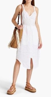 RAG & BONE Criseli Broderie Anglaise Ramie Midi Button Down Dress White NEW