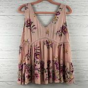 Blue Rain Pink Floral Print Tiered Tank Top Size S