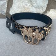 Disney brown & black animal print belt Gold Minnie Mouse buckle size medium NEW