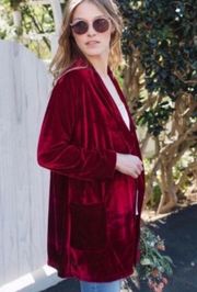 New Amaryllis Velvet Drape Open Front Oversized Burgundy Cardigan