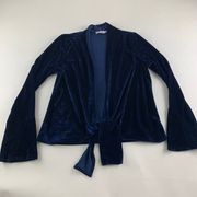 Skylar + Madison Navy Velvet Tie Front Bell Sleeve Top S