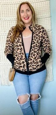 Rachel Zoe Leopard Print Zip Front Knit Cardigan Sweater size medium M