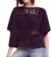 Akemi + Kin Blue Darrie Crochet Blouse