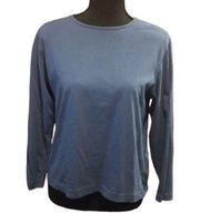 Eddie Bauer Shirt Top Blouse Women's Small Petite Blue 3/4 sleeve cotton‎