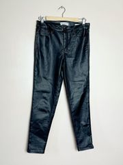 Black  “Leather” Coated Skinny Ankle Pants Size 6 EUC
