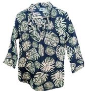 Haley and the Hound Tunic Shirt Cotton  Blue Palm Leave Print  Size Small