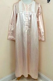 Christian Dior Vintage 80s Baby Pink Satin Lace Victorian Style Maxi Nightgown L