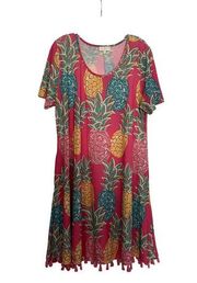 Women's Simply Southern Colorful Tropical Pink Pineapple Dress Size Large