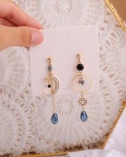 Crystal Moon Tassel Dangle Drop Earrings for Women