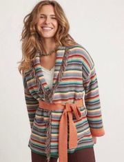 Marine Layer Alamere Long Fringe Multi Stripe Belted Cardigan Sweater Size Small