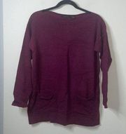 Jeanne Pierre Maroon Purple Ling Sleeve Pullover Sweater Pockets 100% Cotton