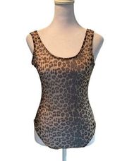 Sheer Leopard Print Sleeveless Round Neck Bodysuit Size Small