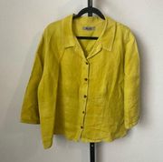 Flax Yellow 100% Linen Button Down Shirt Size Large