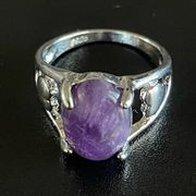 Purple amethyst S925 silver heart ring size 8