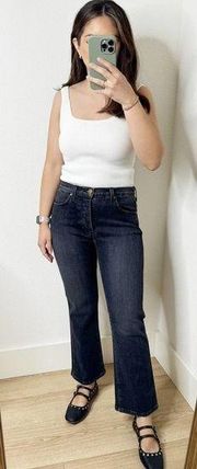 THE GREAT. The Nerd Black Button Fly Flare Crop Denim Jeans US 27