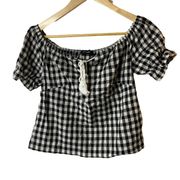 Parisian Black & White Buffalo Plaid Short Sleeve Top Women's XS