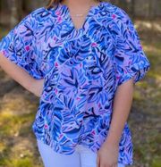 NWOT Simply Southern Women's Drape Blouse Top‎ V-Neck Pullover Blue Pink X-Large