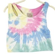 Chaser Womens Pastel Rainbow Tie Dye Cropped Racerback Tank Sports Bra Size M